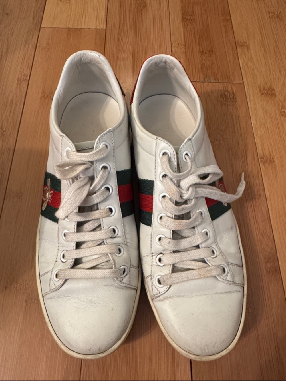 Gucci White Sneakers with Red & Green Heel Tabs
